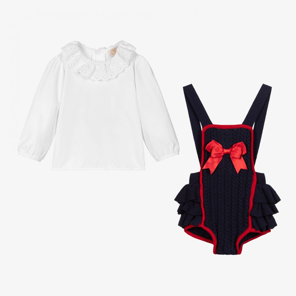 كاراميلو كيدز -طقم دانغريز قطن لون كحلي وأبيض للمولودات | Childrensalon Outlet