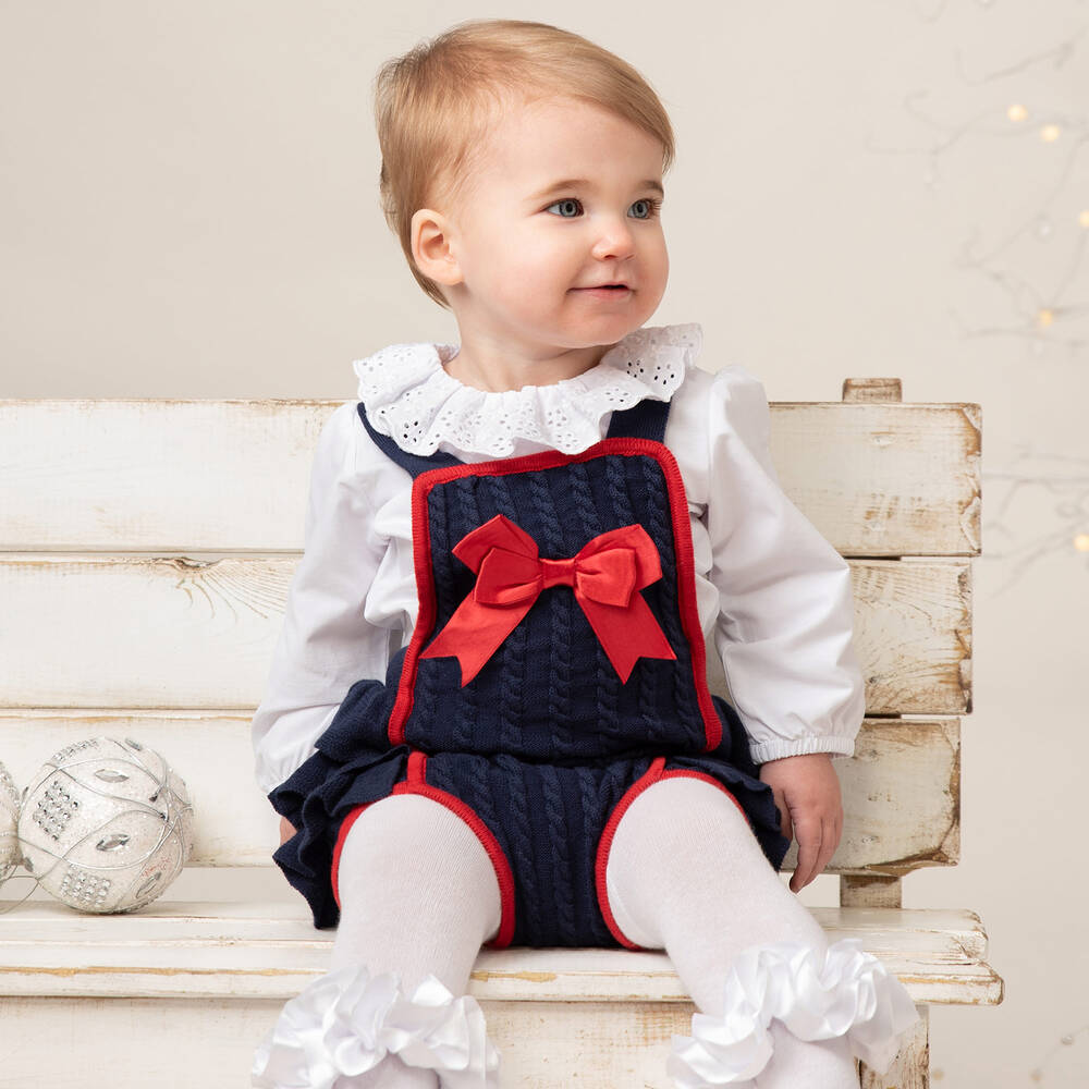 كاراميلو كيدز -طقم دانغريز قطن لون كحلي وأبيض للمولودات | Childrensalon Outlet