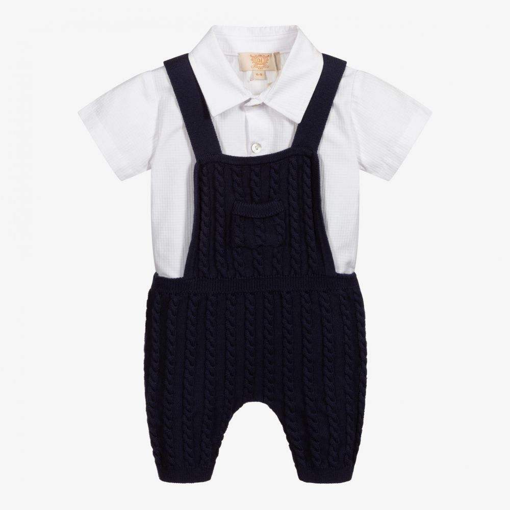 Caramelo Kids-Blue Dungaree Shorts Set | Childrensalon Outlet