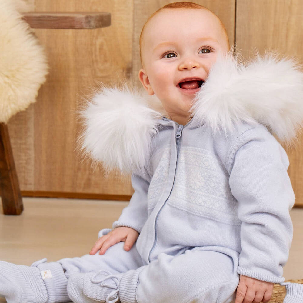 كاراميلو كيدز -أوفرول للخروج قطن محبوك لون أزرق للأطفال | Childrensalon Outlet