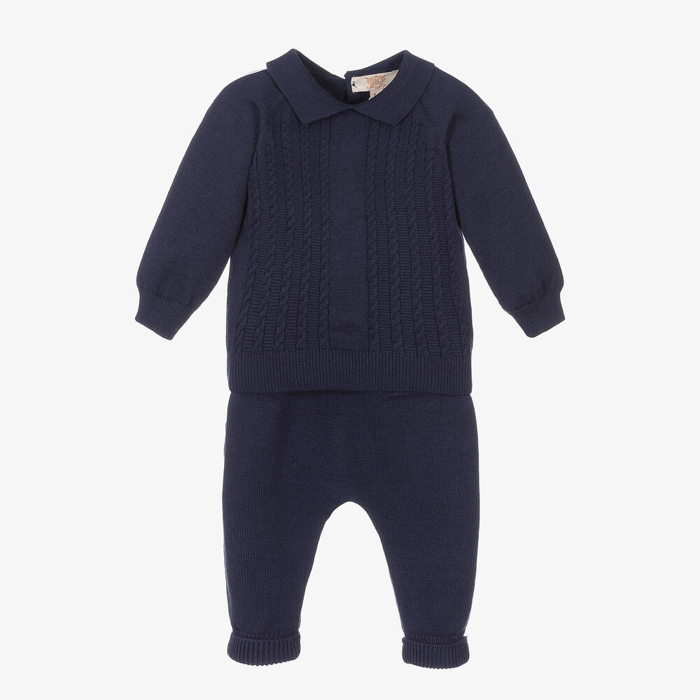 Caramelo Kids-Blue Knit Top & Trousers Set | Childrensalon Outlet