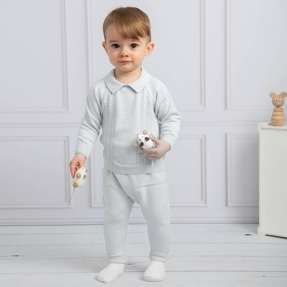 Caramelo Kids-Blue Knit Top & Trousers Set | Childrensalon Outlet