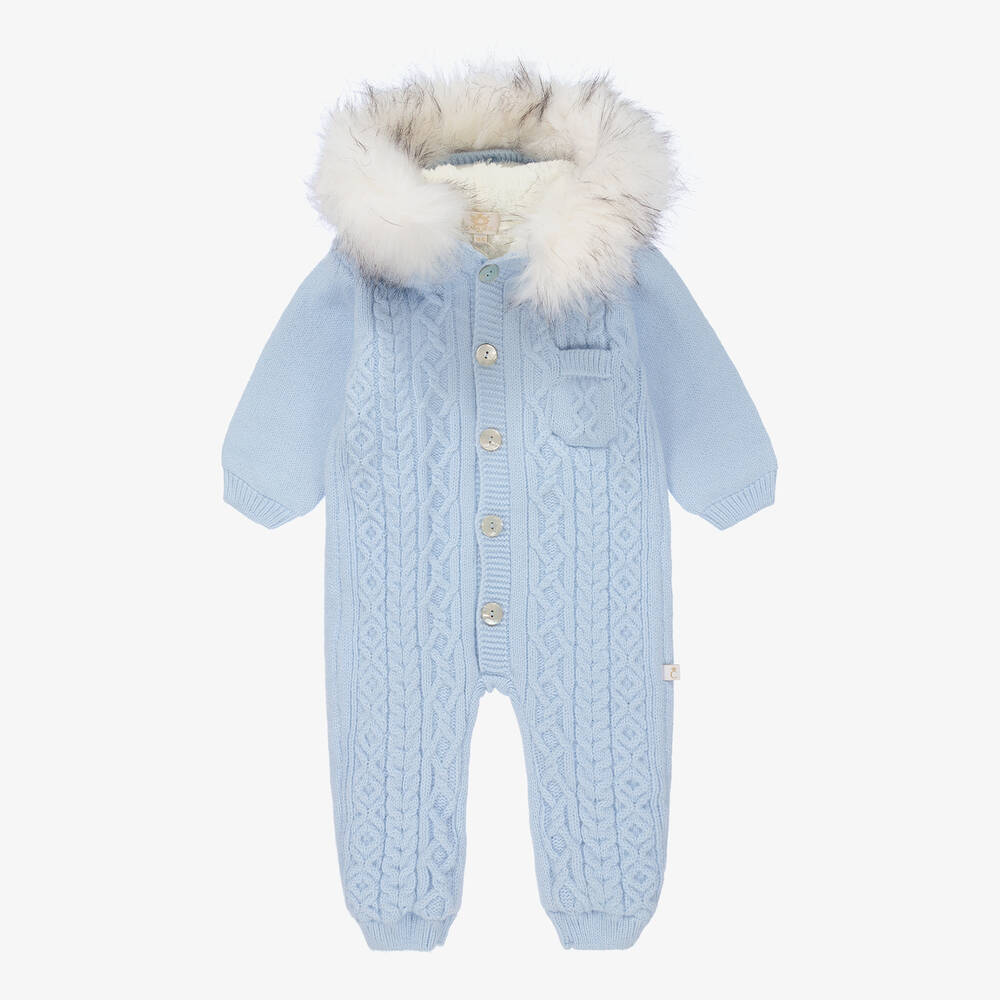 Caramelo Kids - Blue Knitted Baby Pramsuit | Childrensalon