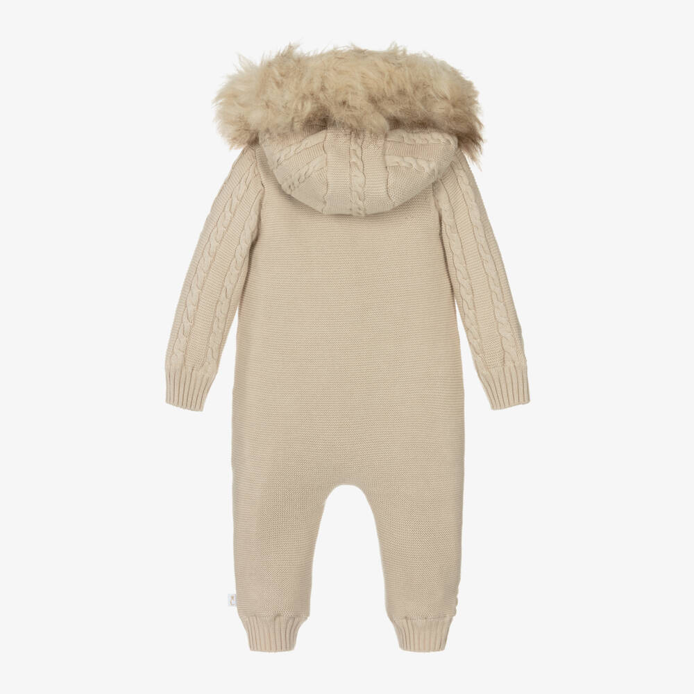 Caramelo Kids-Boys Beige Cable Knit Pramsuit | Childrensalon Outlet