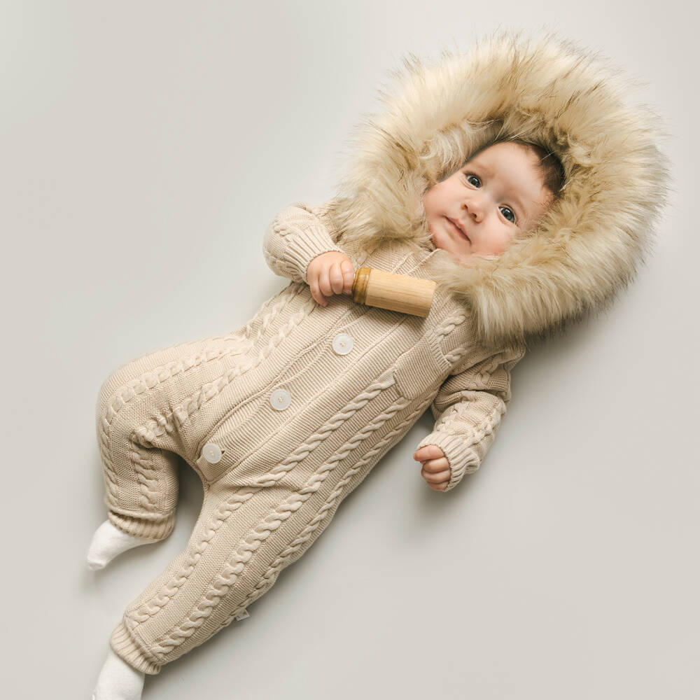 Caramelo Kids-Boys Beige Cable Knit Pramsuit | Childrensalon Outlet