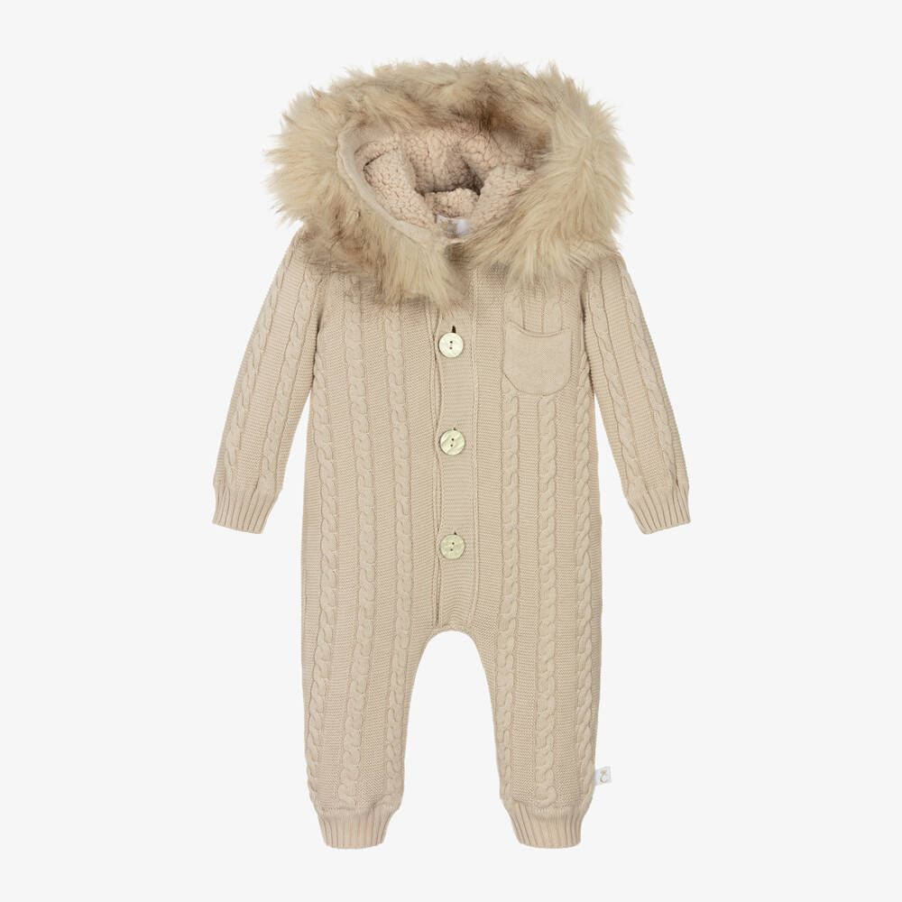 Caramelo Kids-Boys Beige Cable Knit Pramsuit | Childrensalon Outlet