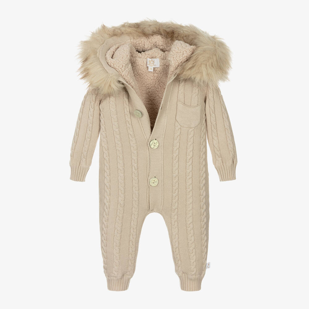 Caramelo Kids-Boys Beige Cable Knit Pramsuit | Childrensalon Outlet