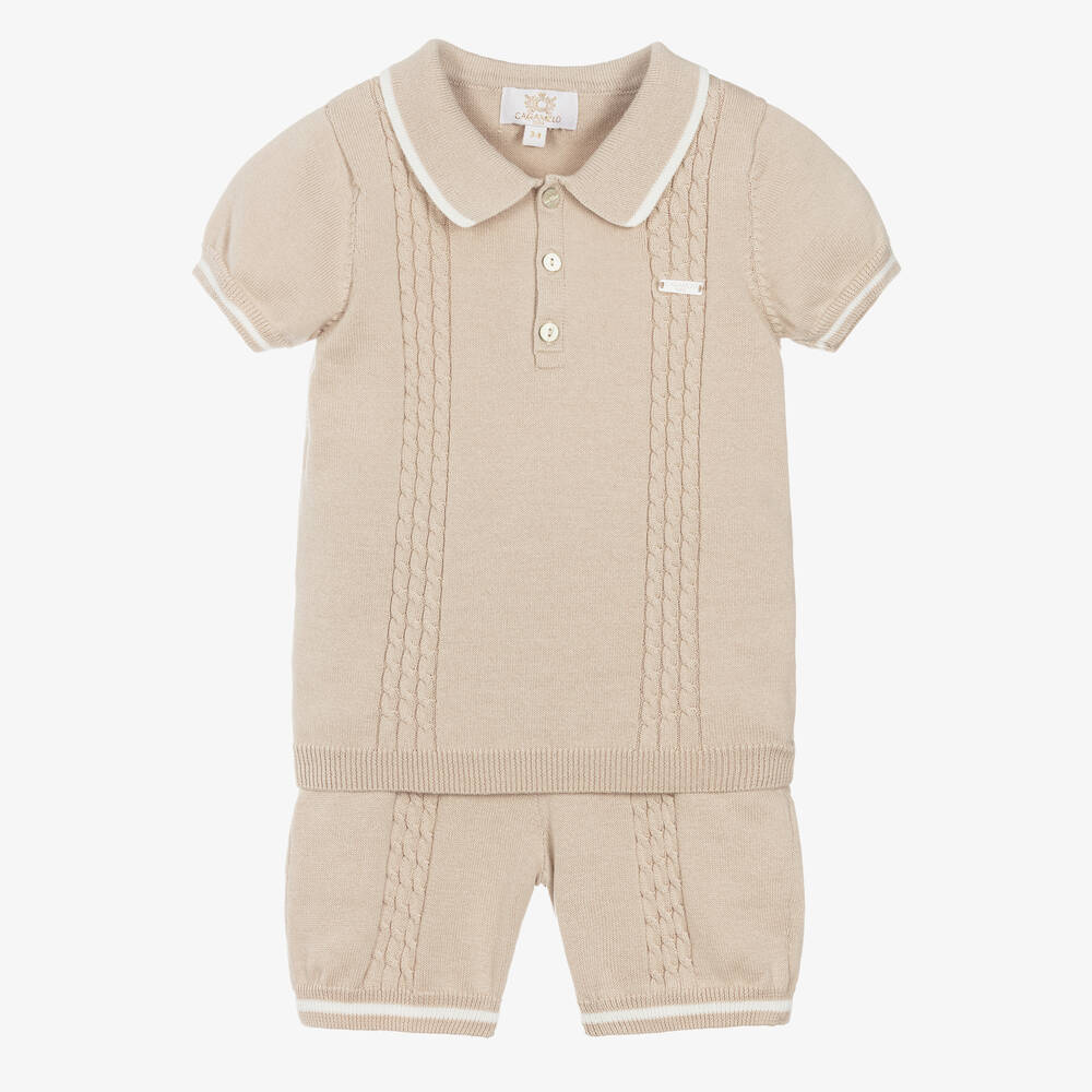 Caramelo Kids-Boys Beige Cotton Knit Shorts Set | Childrensalon Outlet