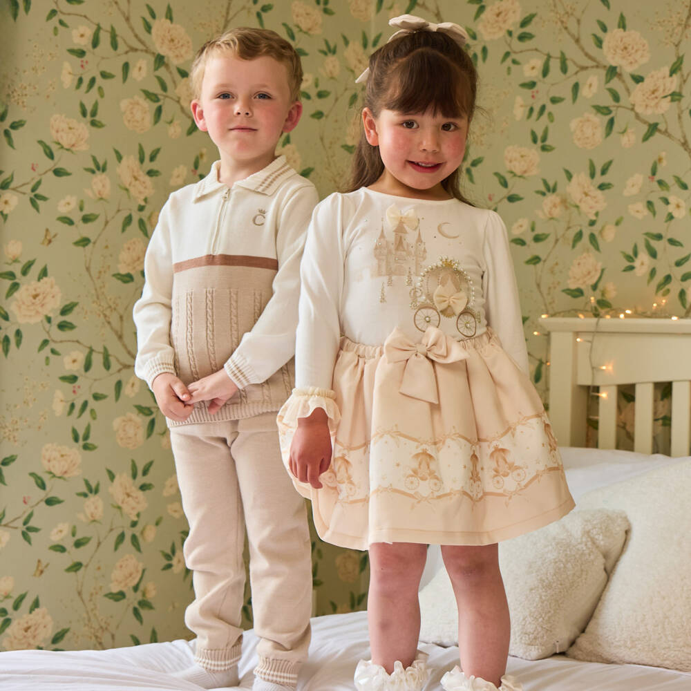Caramelo Kids-Boys Beige & Ivory Cotton Knit Trouser Set | Childrensalon Outlet