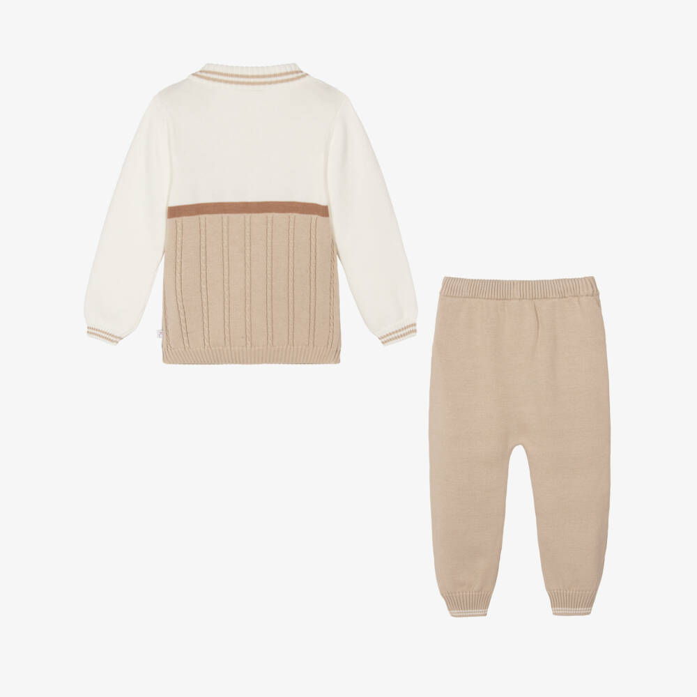 Caramelo Kids-Boys Beige & Ivory Cotton Knit Trouser Set | Childrensalon Outlet