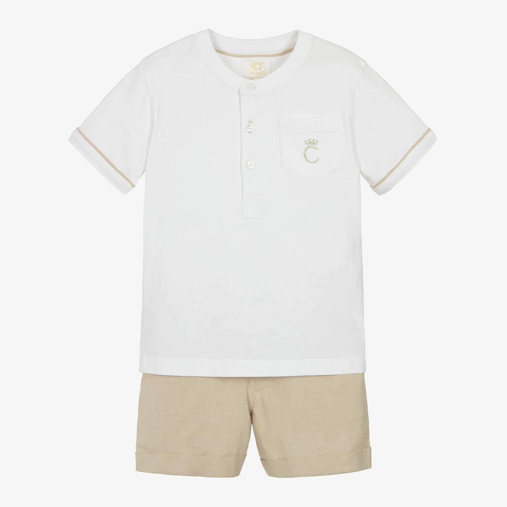 Caramelo Kids-Boys Beige & Ivory Cotton Shorts Set | Childrensalon Outlet