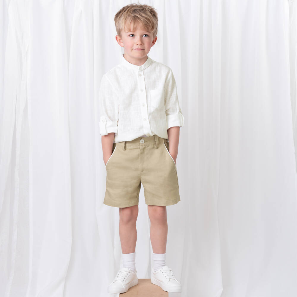 Caramelo Kids-Boys Beige & Ivory Linen Ensemble | Childrensalon Outlet