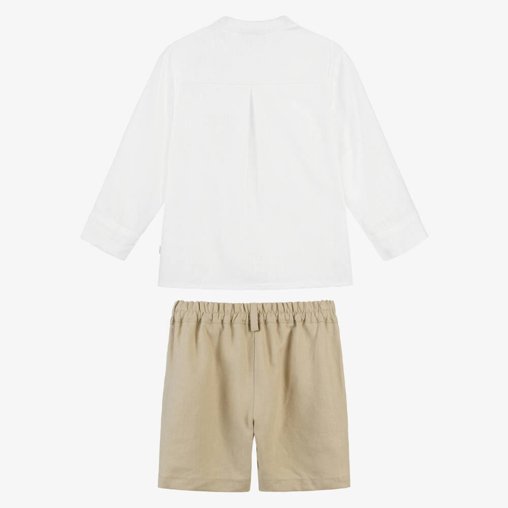 Caramelo Kids-Boys Beige & Ivory Linen Ensemble | Childrensalon Outlet