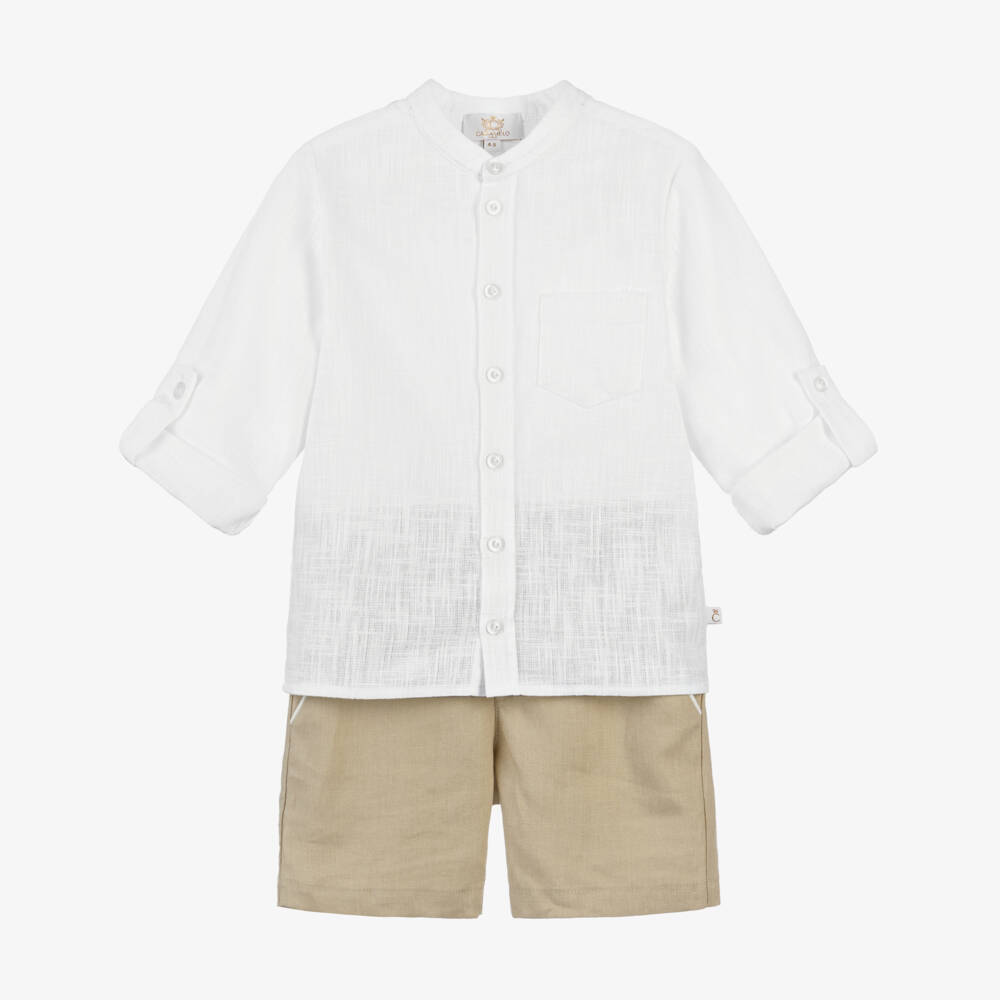 Caramelo Kids-Boys Beige & Ivory Linen Ensemble | Childrensalon Outlet