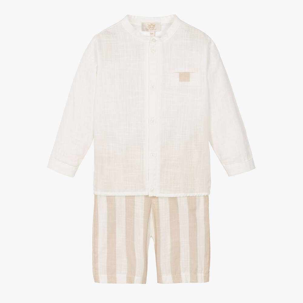 Caramelo Kids-Boys Beige Striped Shorts Set | Childrensalon Outlet