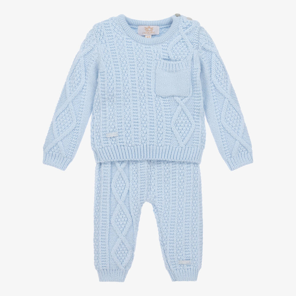 Caramelo Kids - Boys Blue Cable Knit Trouser Set | Childrensalon