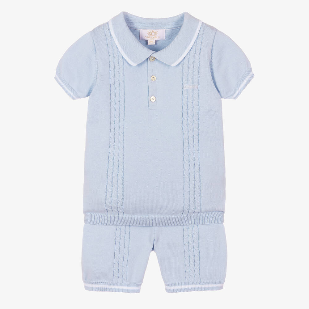 Caramelo Kids-Boys Blue Cotton Knit Shorts Set | Childrensalon Outlet