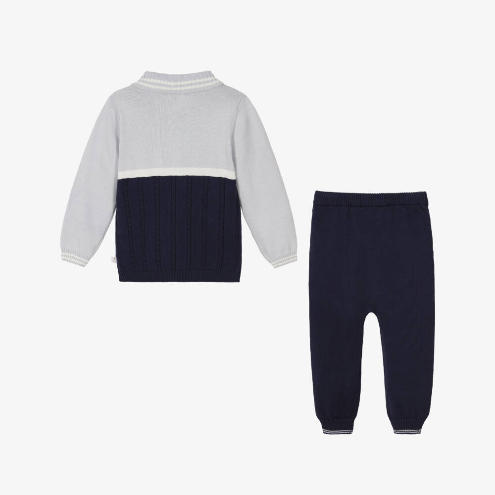 Caramelo Kids-Boys Blue Cotton Knit Trouser Set | Childrensalon Outlet