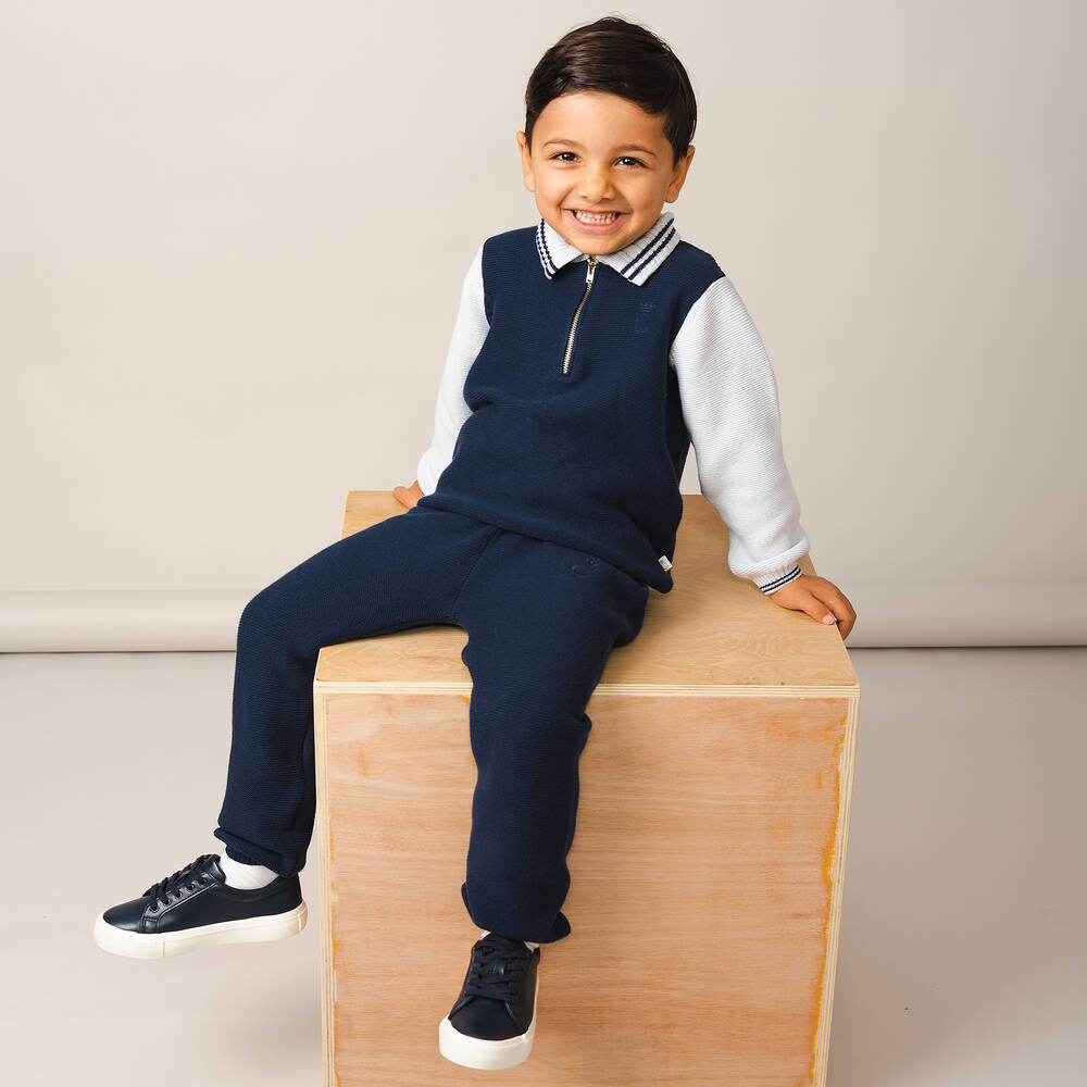 Caramelo Kids-Boys Blue Cotton Knit Trousers Set | Childrensalon Outlet