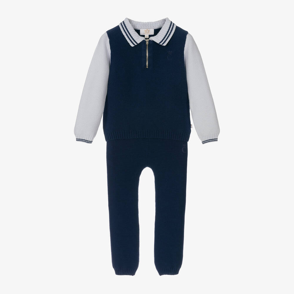 Caramelo Kids-Boys Blue Cotton Knit Trousers Set | Childrensalon Outlet