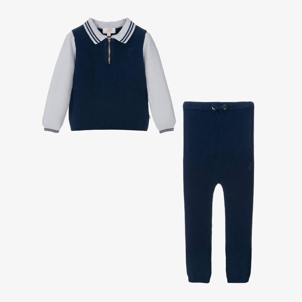 Caramelo Kids-Boys Blue Cotton Knit Trousers Set | Childrensalon Outlet