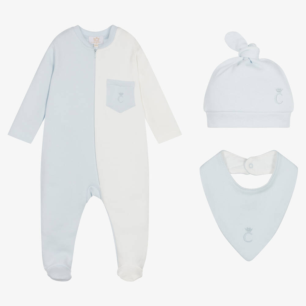 Caramelo Kids-Boys Blue & Ivory Babysuit Set | Childrensalon Outlet