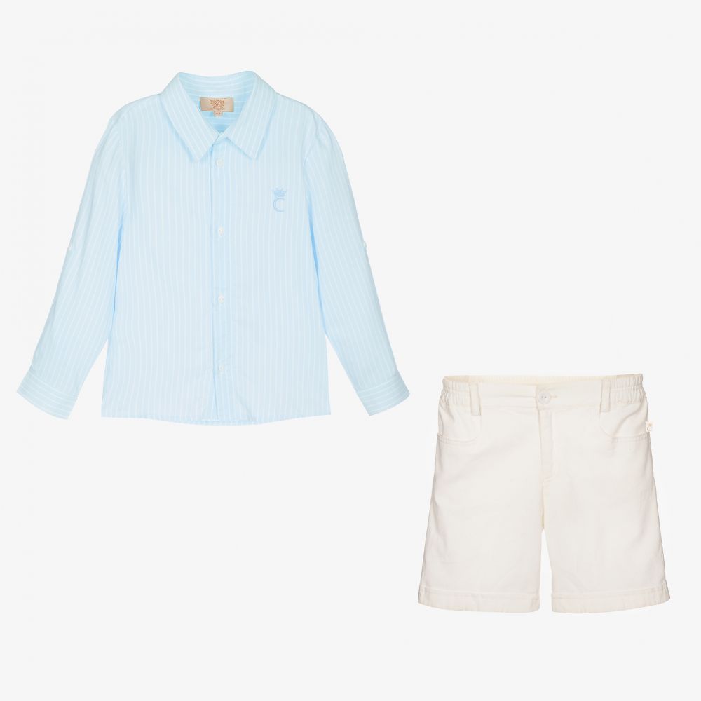 Caramelo Kids-Boys Blue & Ivory Shorts Set | Childrensalon Outlet