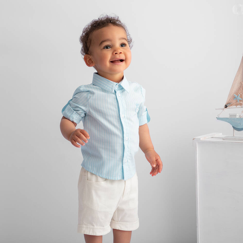 Caramelo Kids-Boys Blue & Ivory Shorts Set | Childrensalon Outlet