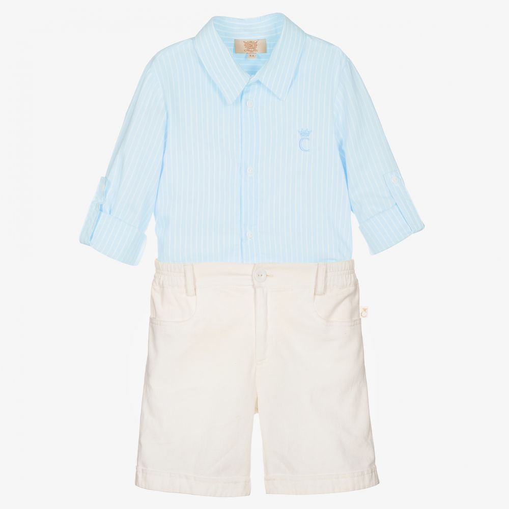 Caramelo Kids - Голубая рубашка и кремовые шорты для мальчиков | Childrensalon