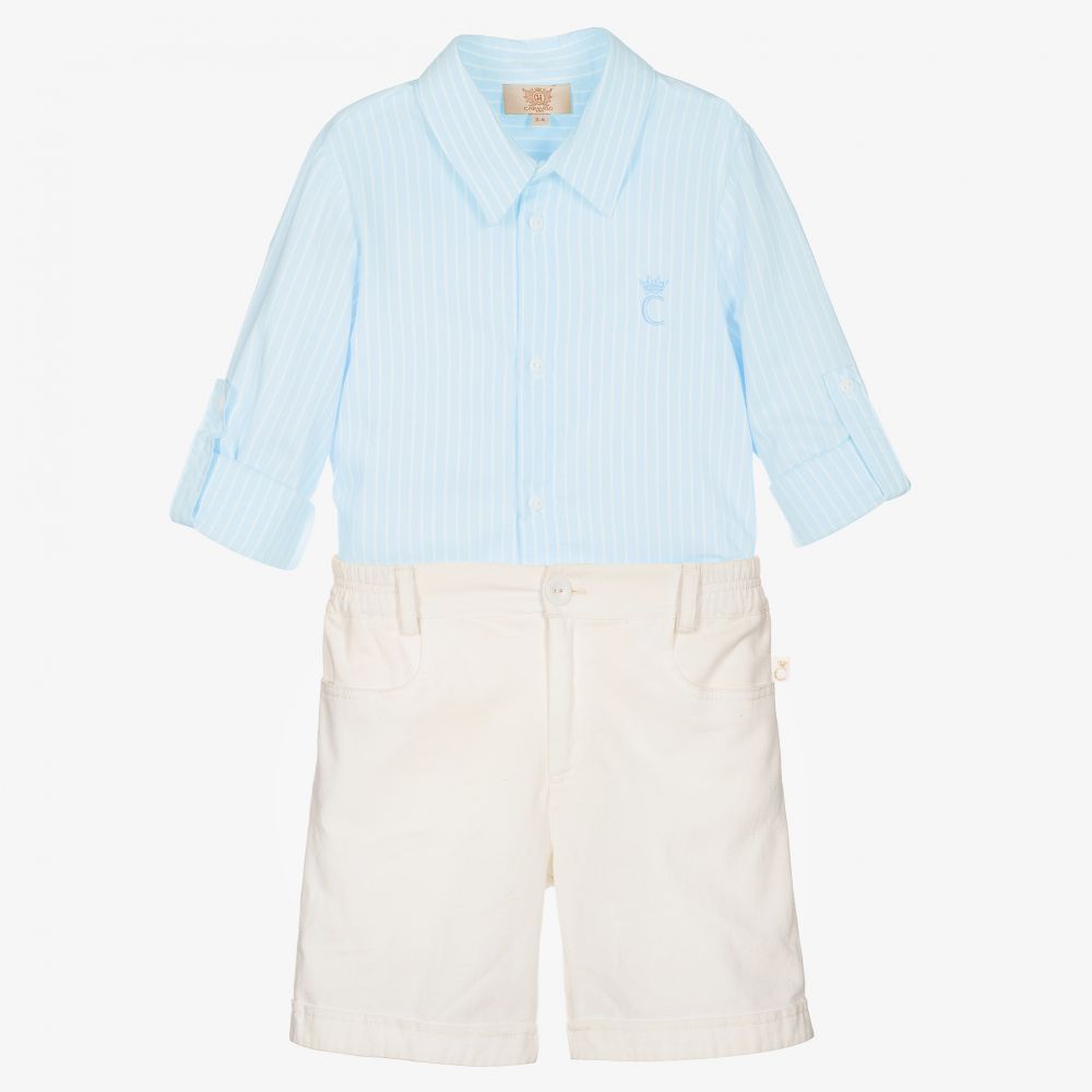 Caramelo Kids - Boys Blue & Ivory Shorts Set | Childrensalon