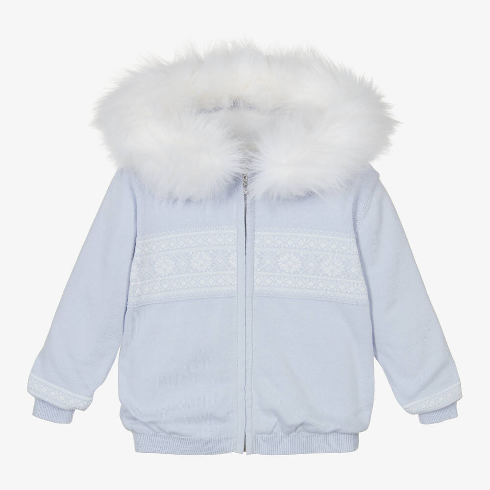 Caramelo Kids - Boys Blue Knitted Fair Isle Zip-Up Hoodie | Childrensalon