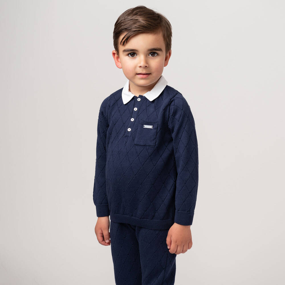 Caramelo Kids-Boys Blue Knitted Trouser Set | Childrensalon Outlet