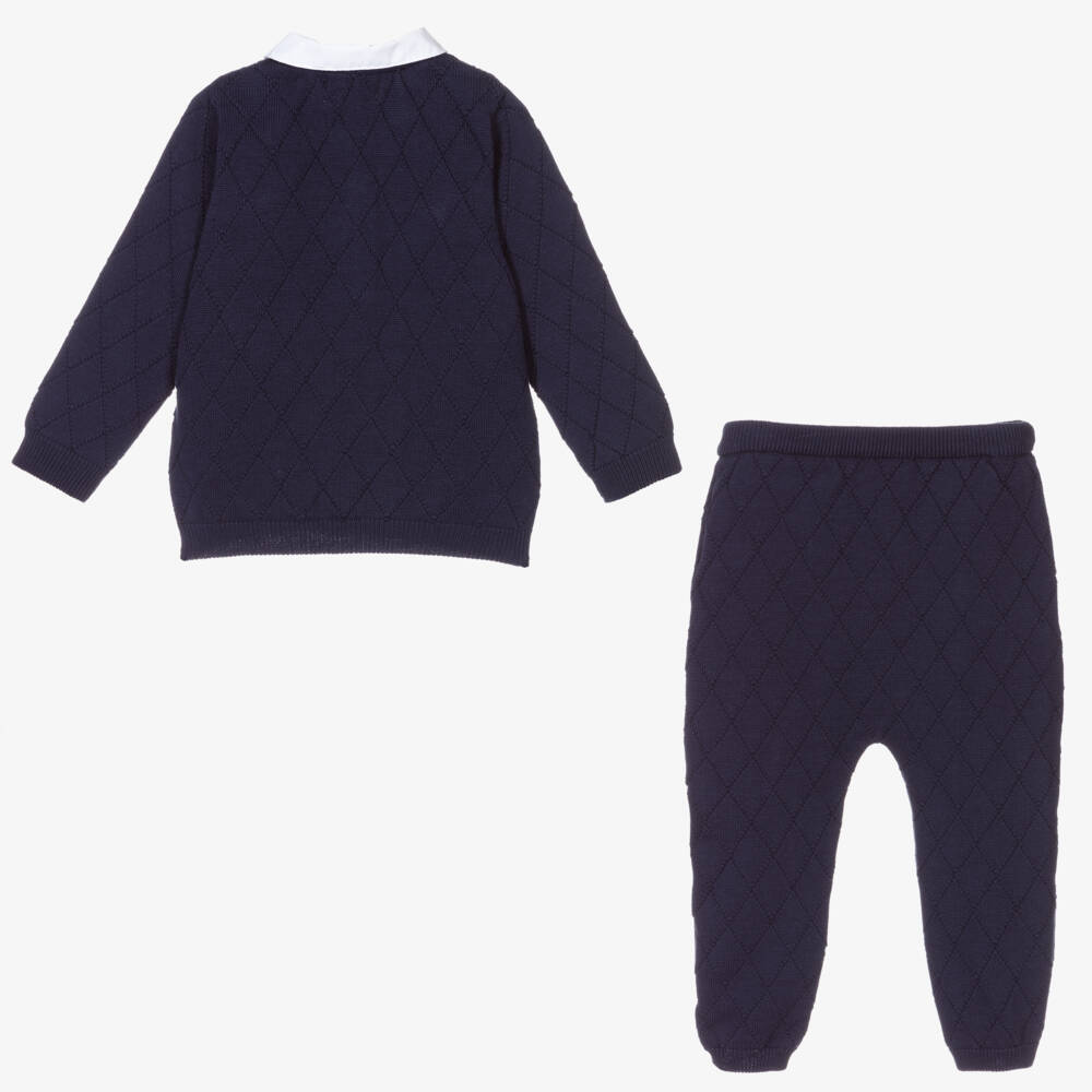 Caramelo Kids-Boys Blue Knitted Trouser Set | Childrensalon Outlet