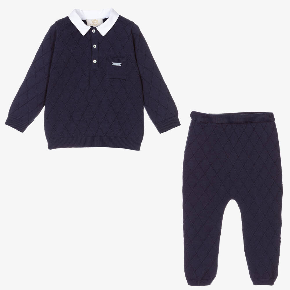 Caramelo Kids-Boys Blue Knitted Trouser Set | Childrensalon Outlet