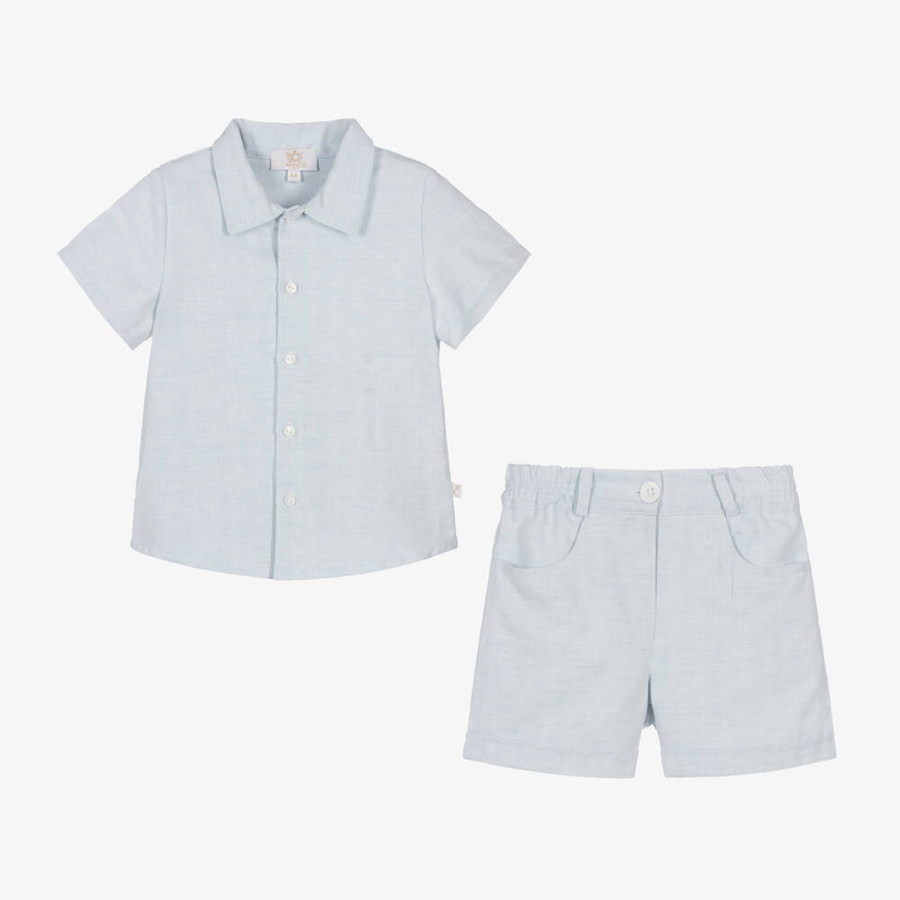 Caramelo Kids-Boys Blue Linen & Cotton Shorts Set | Childrensalon Outlet