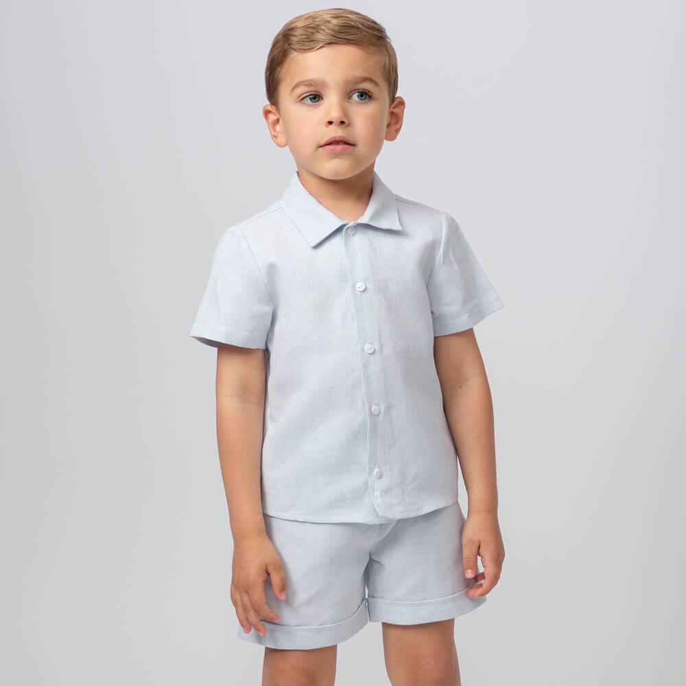 Caramelo Kids-Boys Blue Linen & Cotton Shorts Set | Childrensalon Outlet