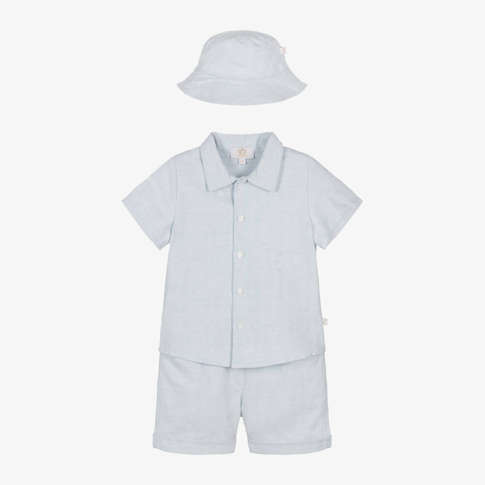 Caramelo Kids-Boys Blue Linen & Cotton Shorts Set | Childrensalon Outlet