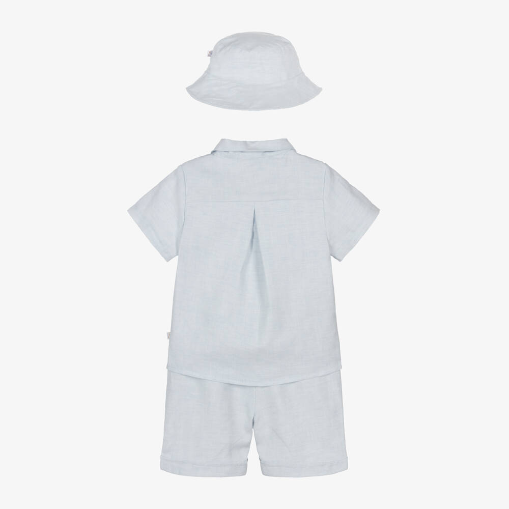 Caramelo Kids-Boys Blue Linen & Cotton Shorts Set | Childrensalon Outlet