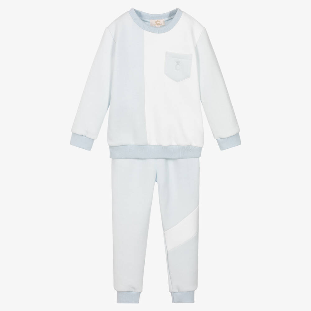 Caramelo Kids - Boys Blue & White Cotton Tracksuit | Childrensalon