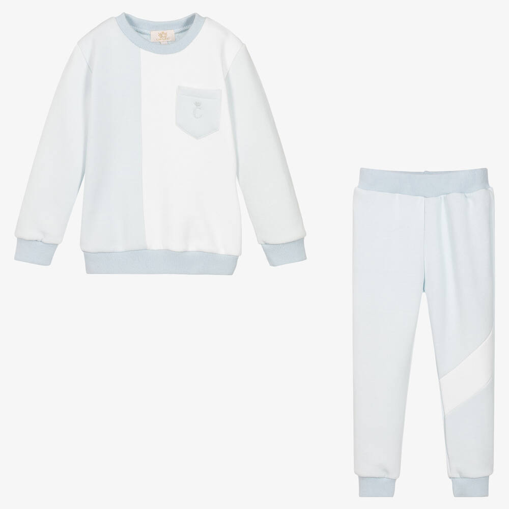Caramelo Kids-Бело-голубой спортивный костюм из хлопка | Childrensalon Outlet