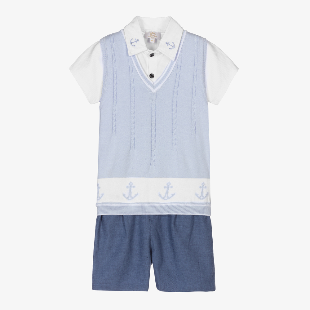 Caramelo Kids - Бело-голубой комплект с шортами для мальчиков | Childrensalon