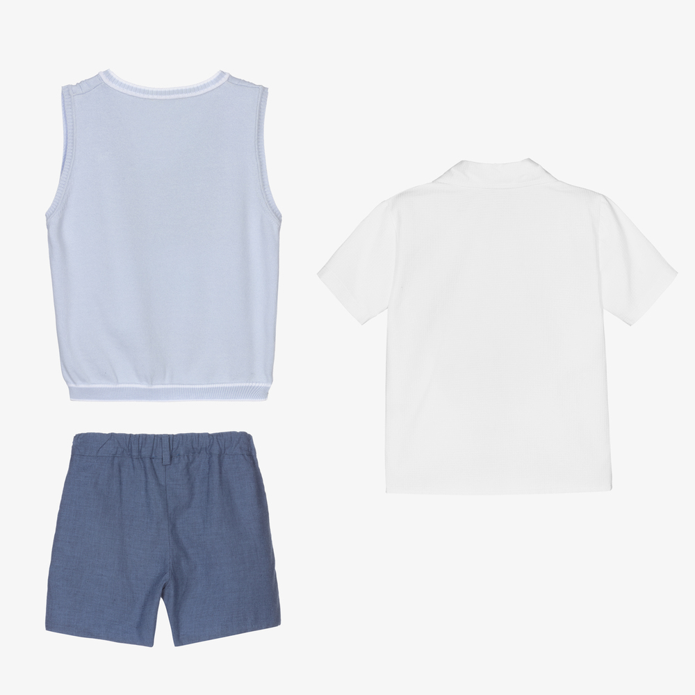 Caramelo Kids-طقم شورت قطن لون أزرق وأبيض للأولاد | Childrensalon Outlet