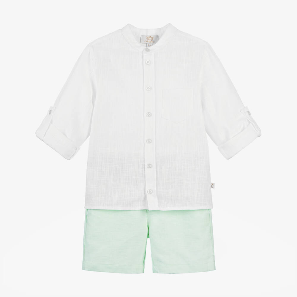 Caramelo Kids-Boys Cool Mint Linen Shorts Set | Childrensalon Outlet