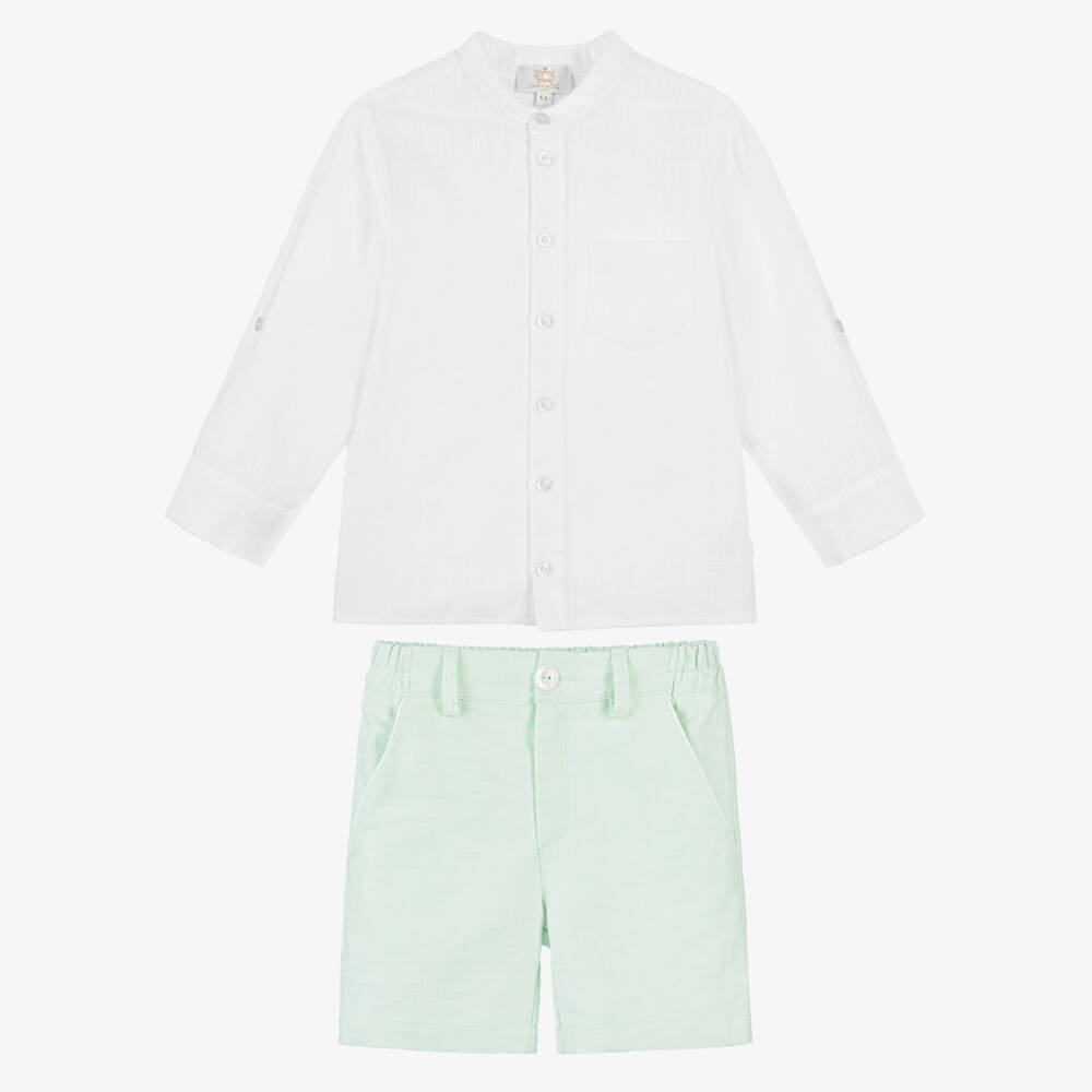 Caramelo Kids-Boys Cool Mint Linen Shorts Set | Childrensalon Outlet