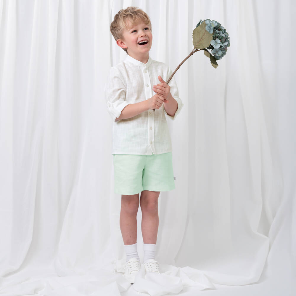 Caramelo Kids-Boys Cool Mint Linen Shorts Set | Childrensalon Outlet