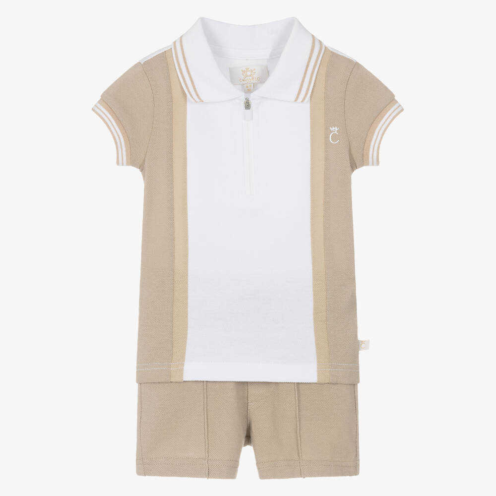 Caramelo Kids-Boys Cotton Beige Polo Ensemble | Childrensalon Outlet
