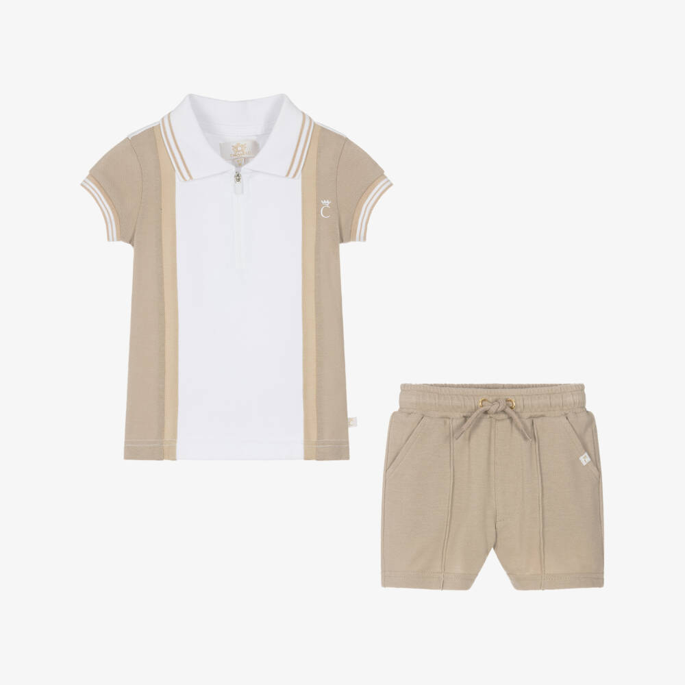 Caramelo Kids-Boys Cotton Beige Polo Ensemble | Childrensalon Outlet