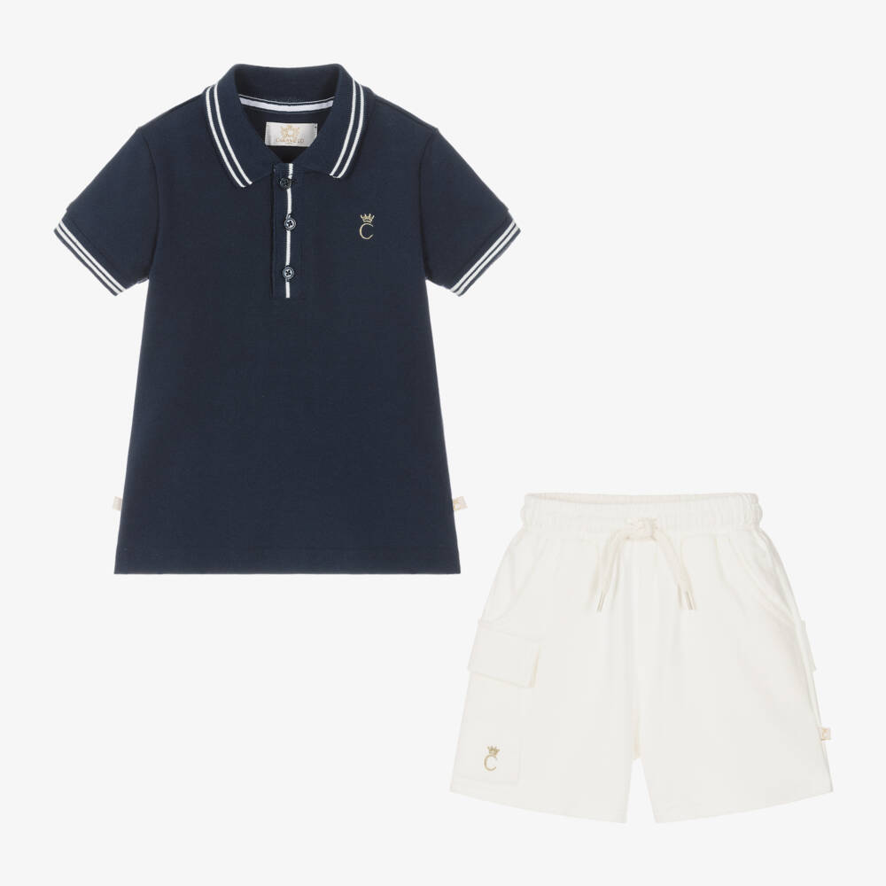 Caramelo Kids-Элегантный синий и белый хлопковый комплект для мальчиков | Childrensalon Outlet