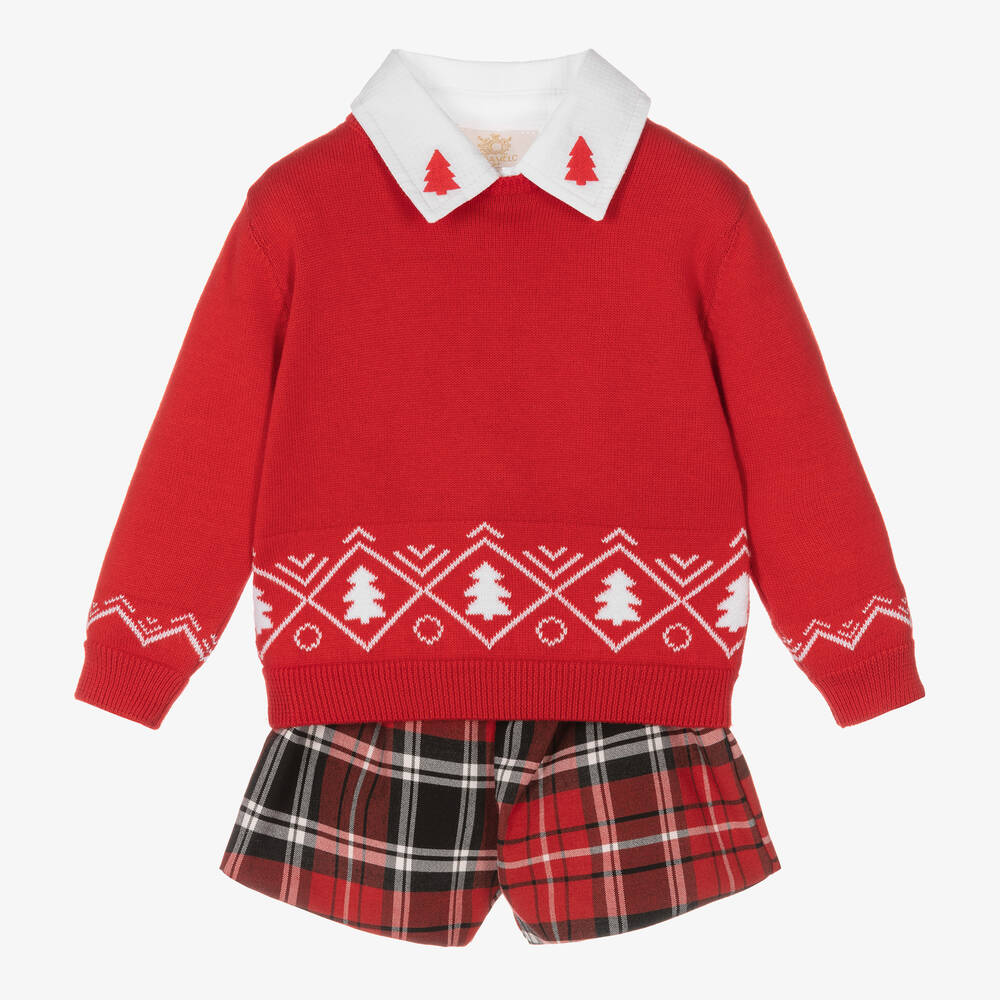 Caramelo Kids - Boys Festive Red Tartan Shorts Set | Childrensalon