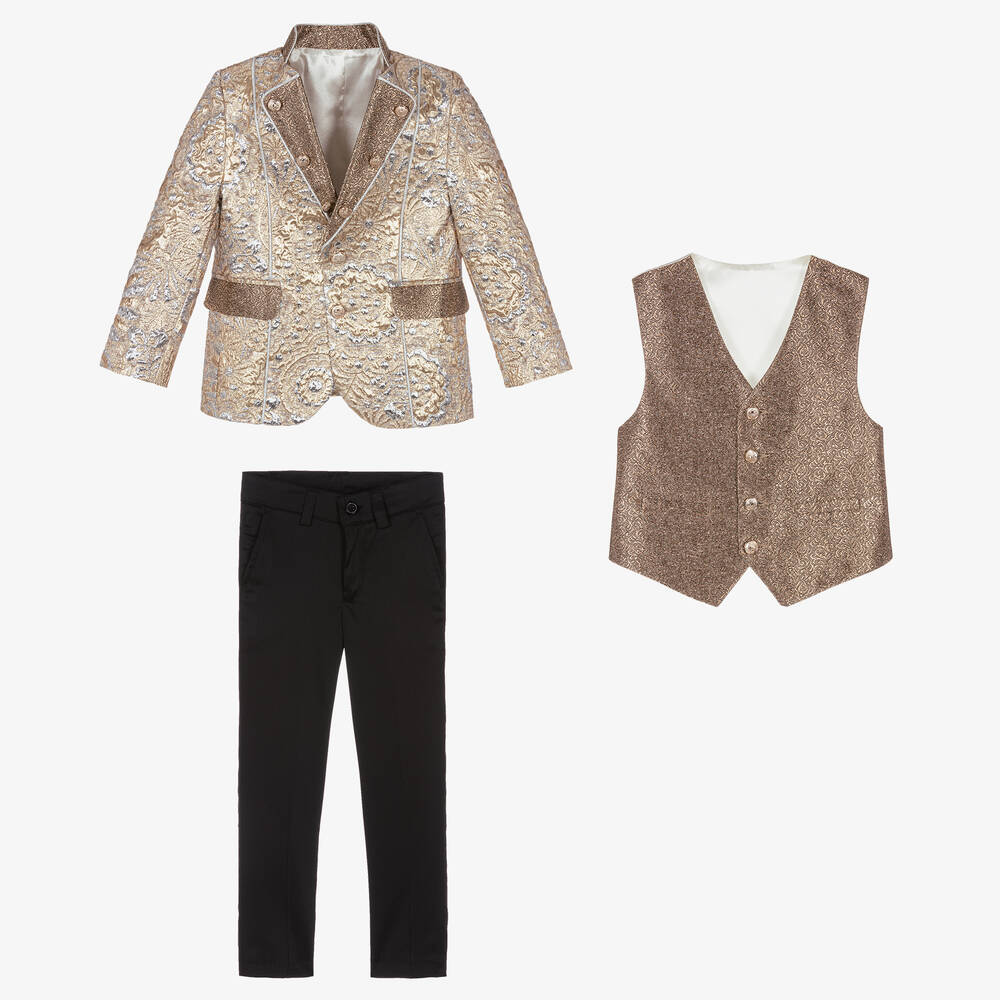 Caramelo Kids-Золотисто-черный костюм из парчи для мальчиков | Childrensalon Outlet